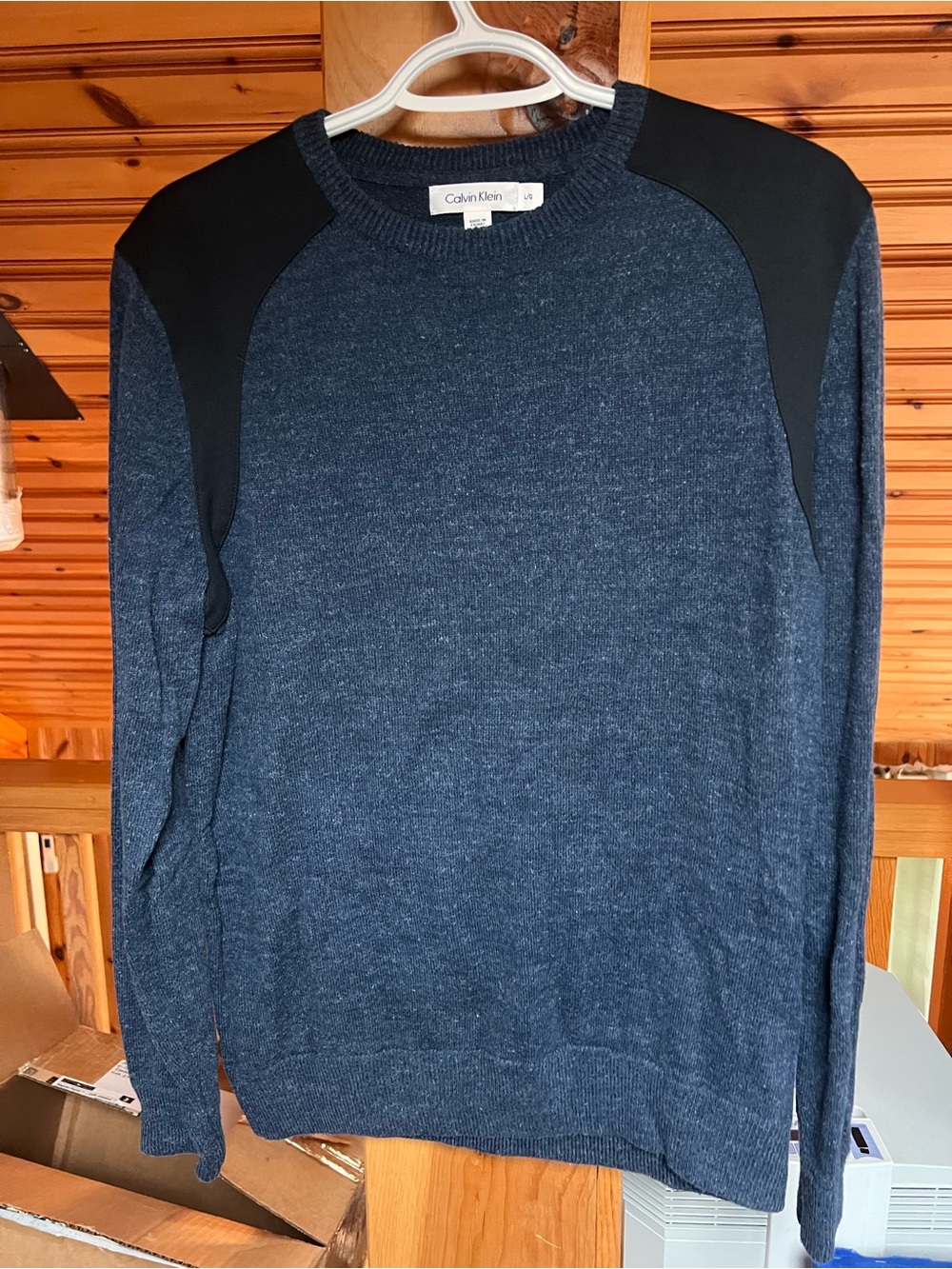 Calvin Klein Navy Crewneck Sweater with Black Shoulder Panels